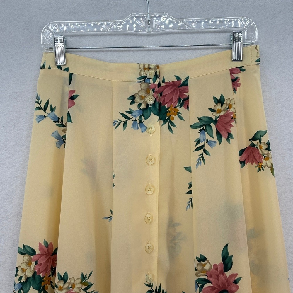 Rafaella Yellow Floral Button Skirt Cottagecore Vintage Romantic Midi size 8 - Picture 3 of 12